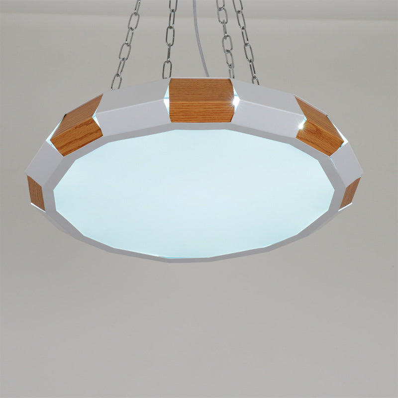 La lampe suspendue rond en fer moderniste moderniste blanc et suspension à LED en bois Lumière en lumière chaude / blanche
