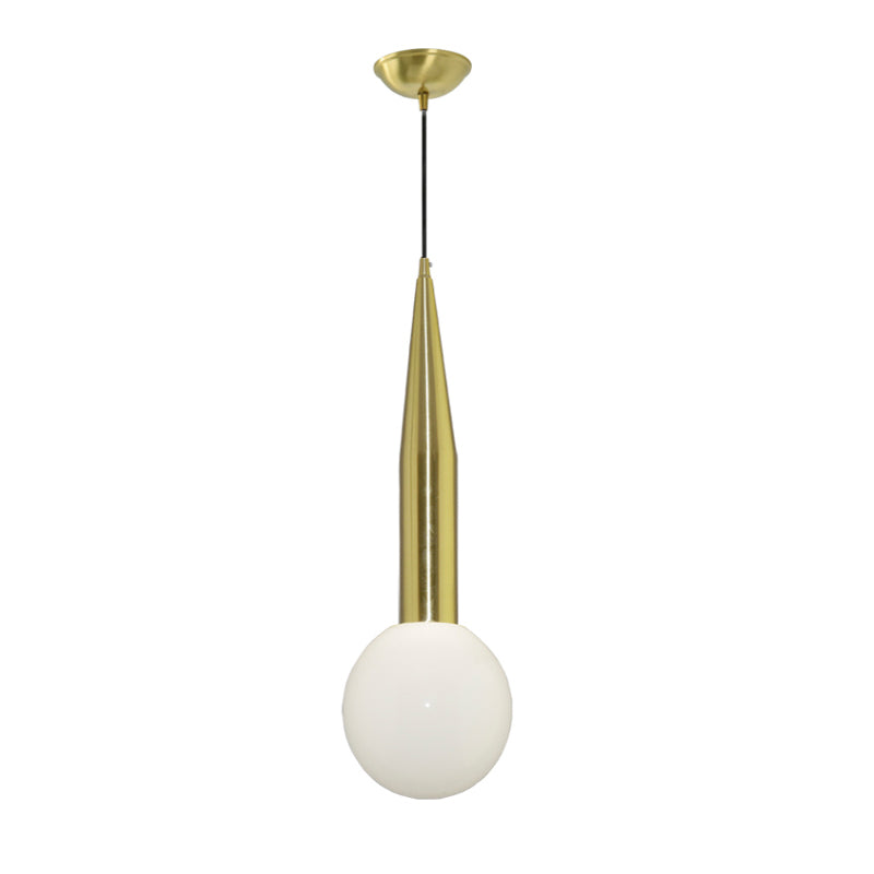 Tapering Bedside Pendant Light Kit Metallic Single Postmodern Style Hanging Lamp in Gold with Ball Milk Glass Shade