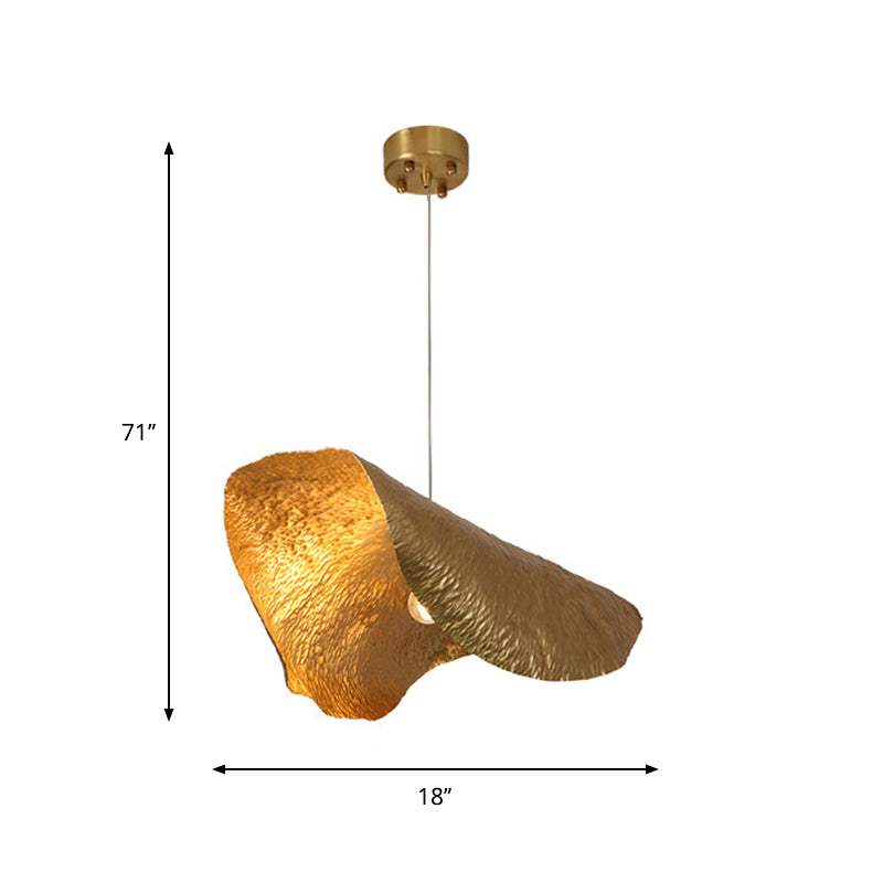 Withered Leaf Parlor Hanging Lamp Metal 1 Bulb Postmodern Pendant Lighting Fixture in Brass