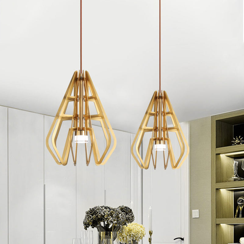 Postmodern LED Pendant Light Gold Diamond Shaped Suspension Lamp with Metal Frame