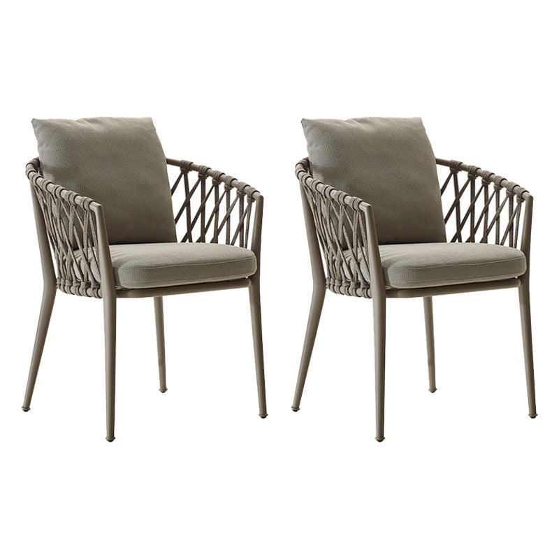 Tropical Rattan Patio Dining Chair Open Back Outdoor Arm Chair