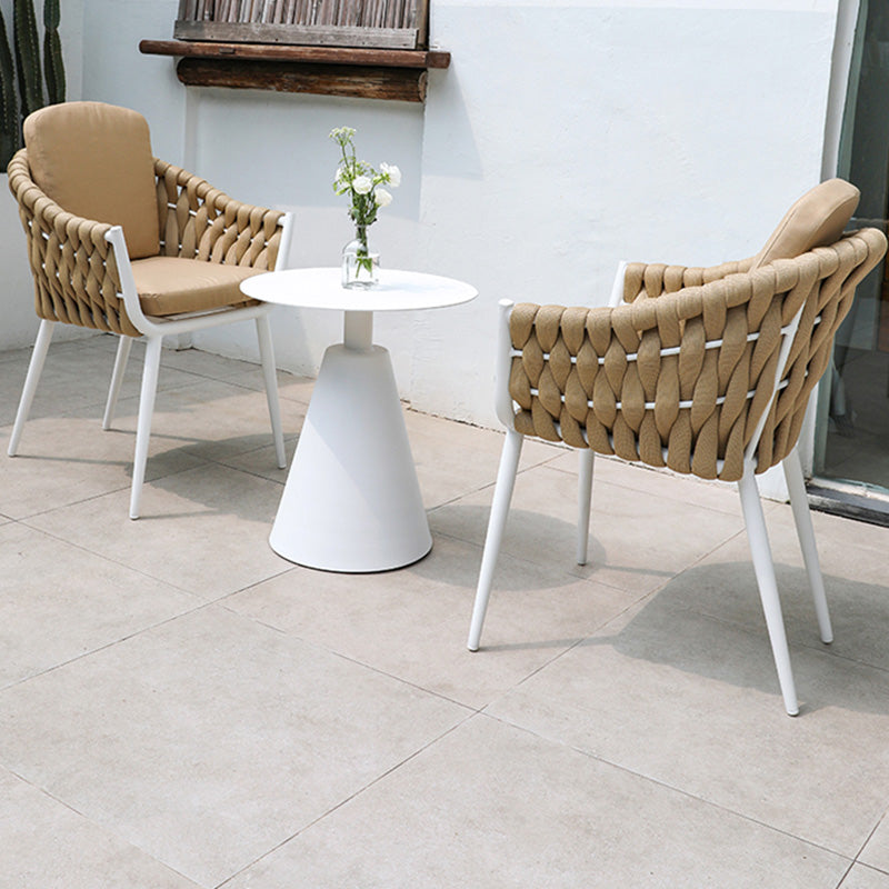 Tropical Rattan Patio Dining Chair Open Back Outdoor Arm Chair