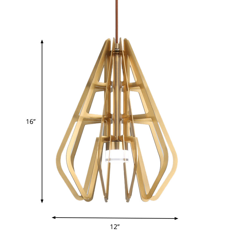 Postmodern LED Pendant Light Gold Diamond Shaped Suspension Lamp with Metal Frame