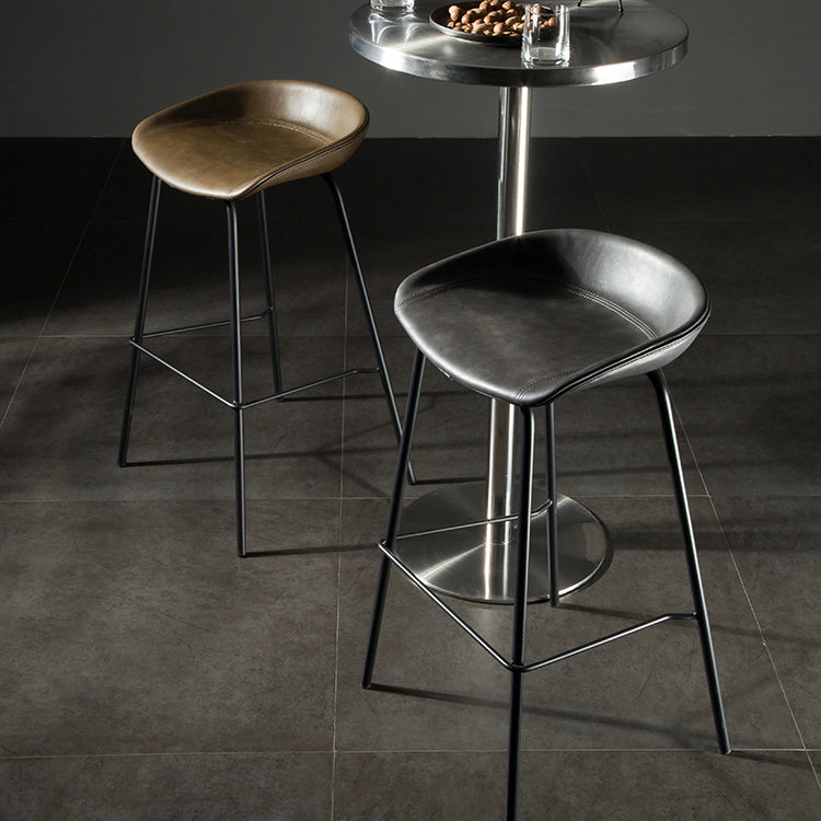Modern Style Counter Stool Faux Leather Backless Barstool with Footrest