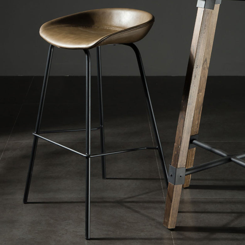 Modern Style Counter Stool Faux Leather Backless Barstool with Footrest