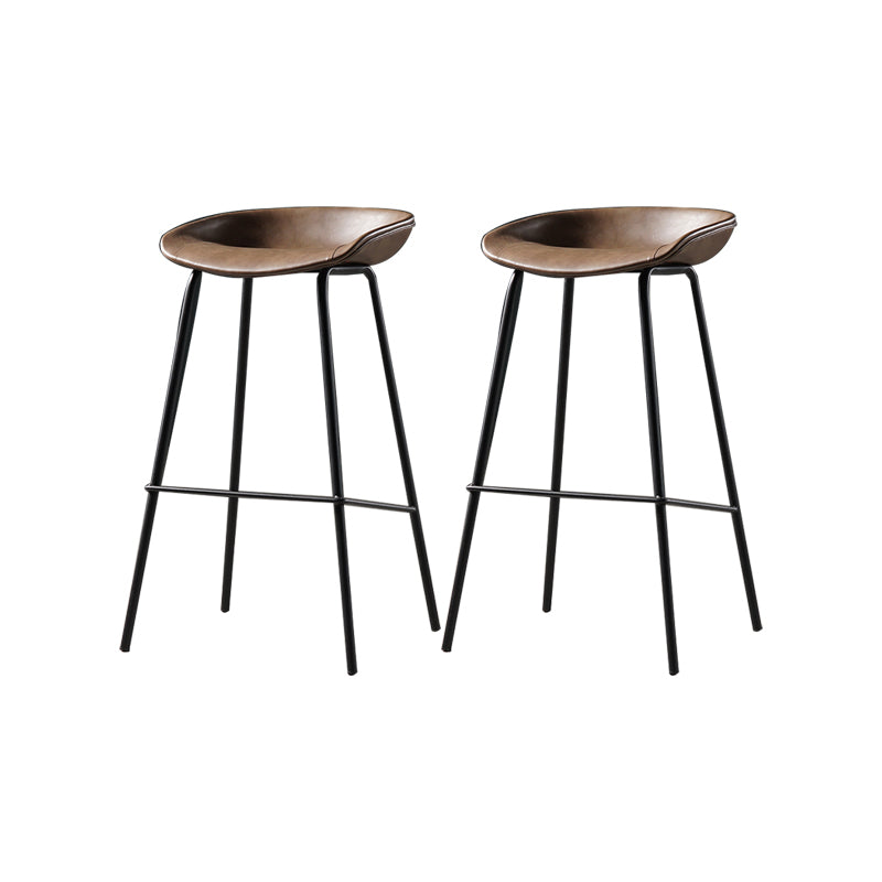 Modern Style Counter Stool Faux Leather Backless Barstool with Footrest