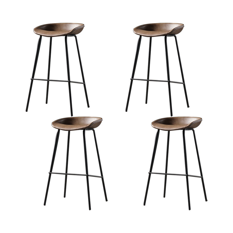 Modern Style Counter Stool Faux Leather Backless Barstool with Footrest