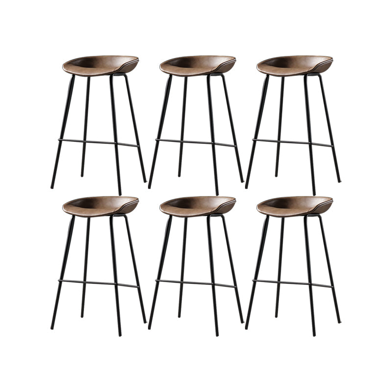 Modern Style Counter Stool Faux Leather Backless Barstool with Footrest