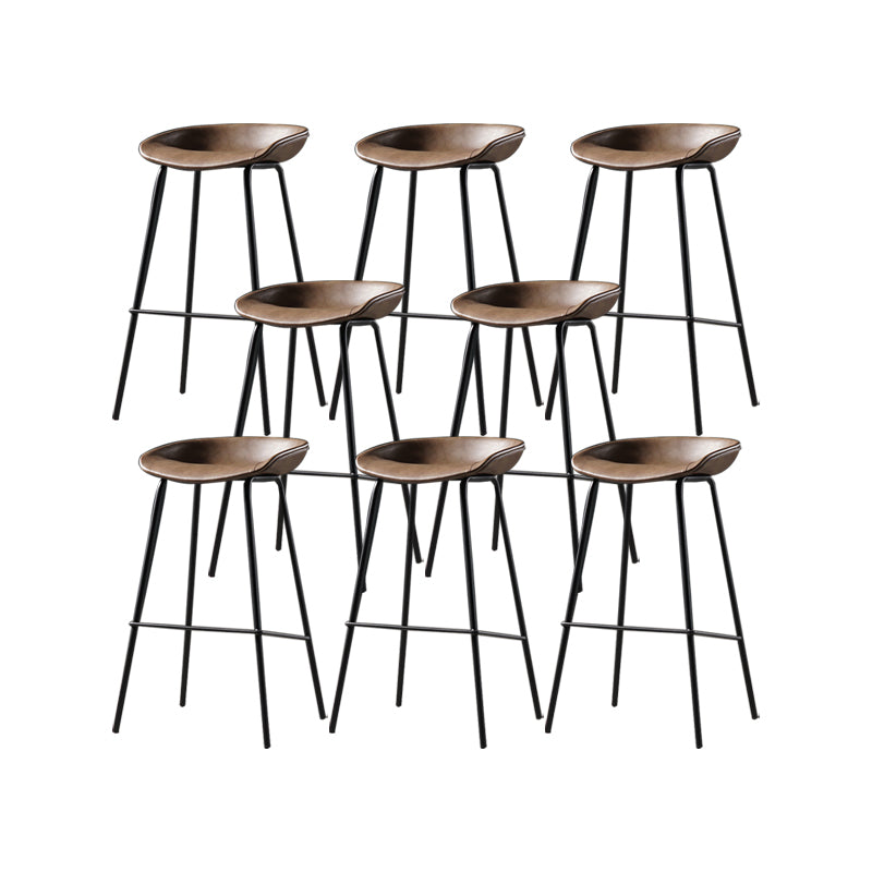 Modern Style Counter Stool Faux Leather Backless Barstool with Footrest