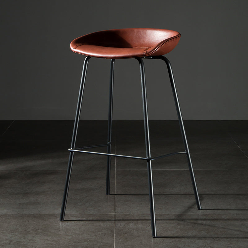 Modern Style Counter Stool Faux Leather Backless Barstool with Footrest