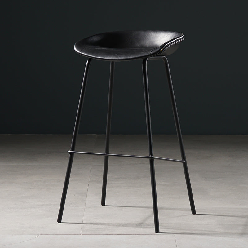 Modern Style Counter Stool Faux Leather Backless Barstool with Footrest