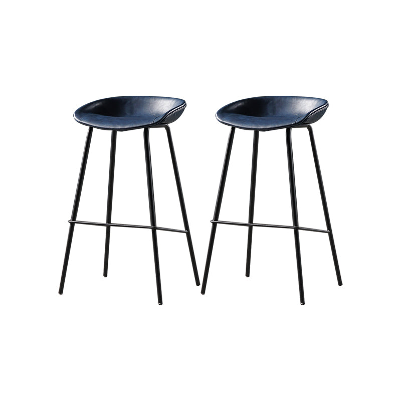 Modern Style Counter Stool Faux Leather Backless Barstool with Footrest