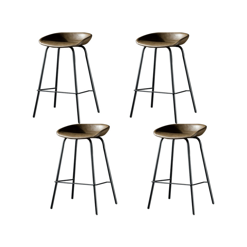 Modern Style Counter Stool Faux Leather Backless Barstool with Footrest