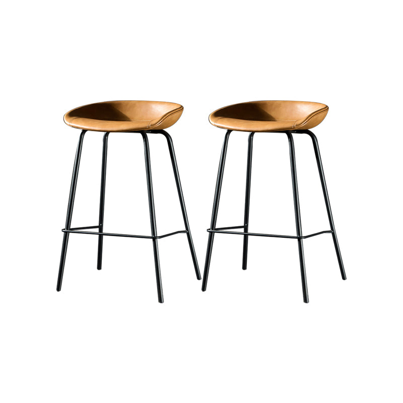 Modern Style Counter Stool Faux Leather Backless Barstool with Footrest