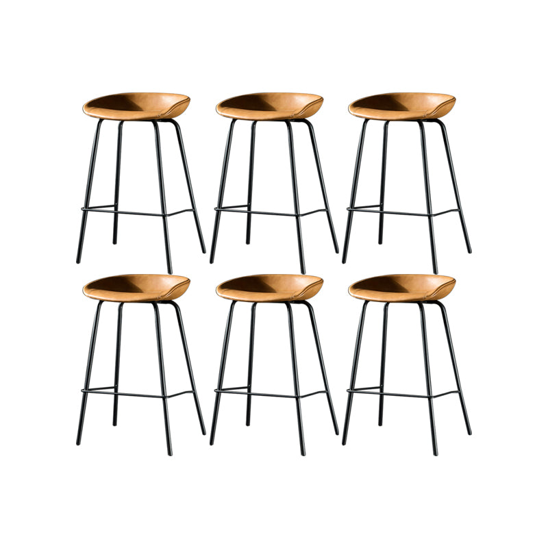 Modern Style Counter Stool Faux Leather Backless Barstool with Footrest