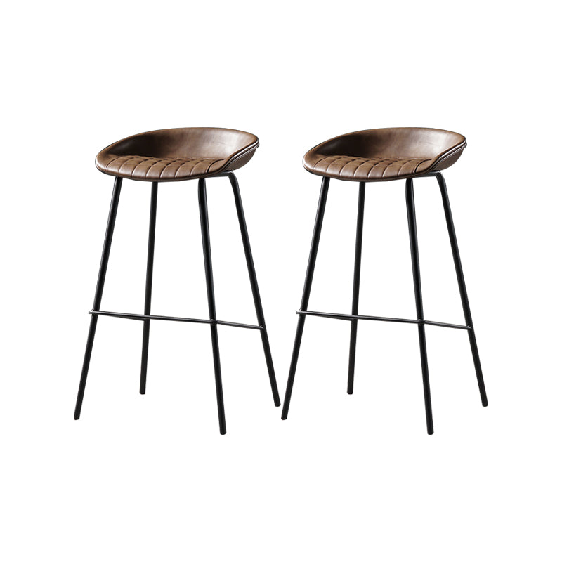 Modern Style Counter Stool Faux Leather Backless Barstool with Footrest