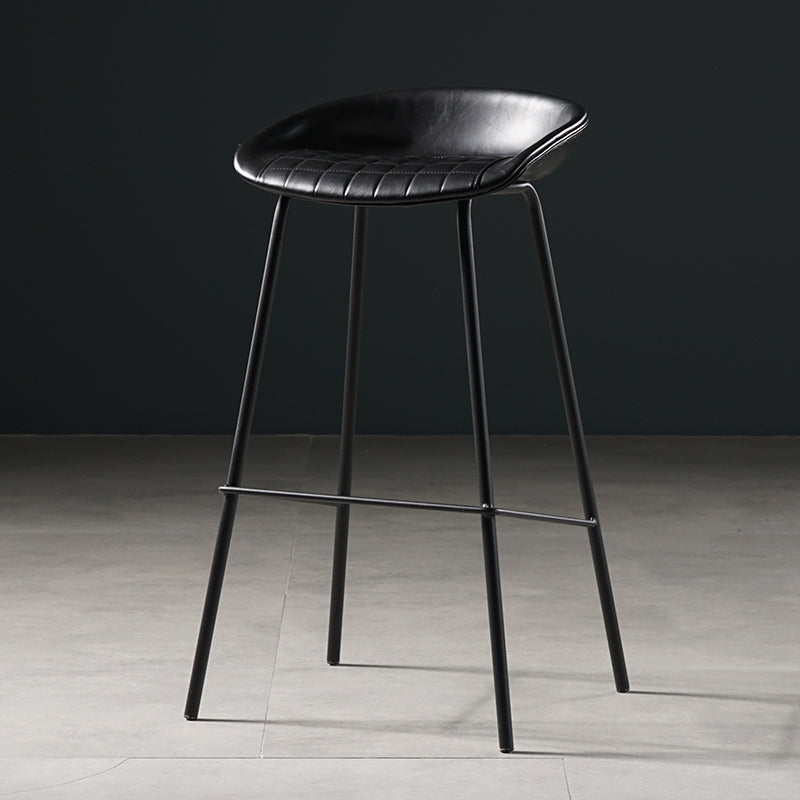Modern Style Counter Stool Faux Leather Backless Barstool with Footrest
