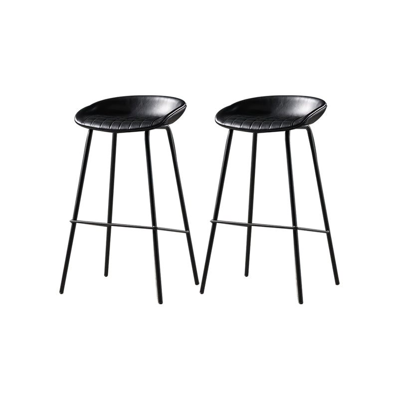 Modern Style Counter Stool Faux Leather Backless Barstool with Footrest