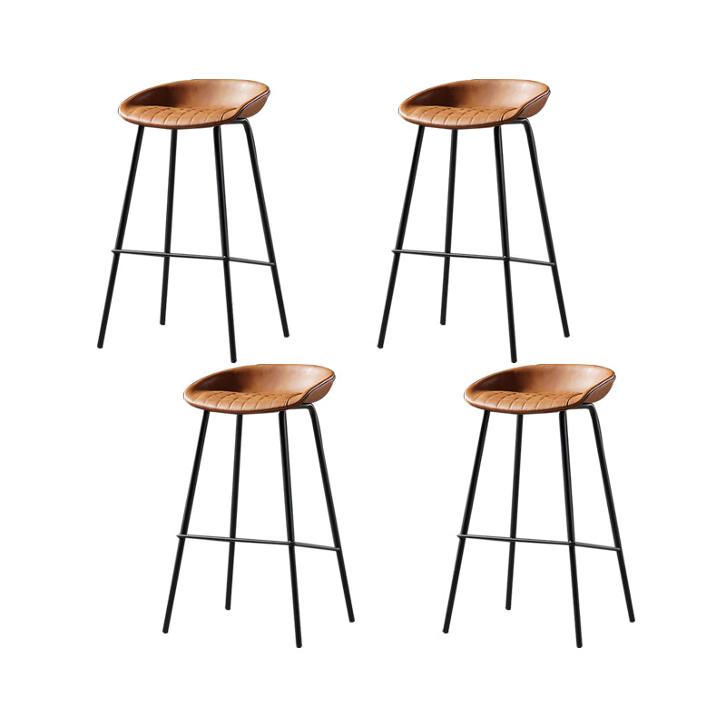 Modern Style Counter Stool Faux Leather Backless Barstool with Footrest
