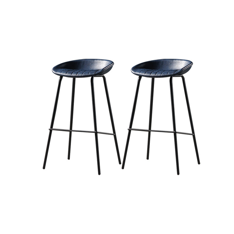 Modern Style Counter Stool Faux Leather Backless Barstool with Footrest