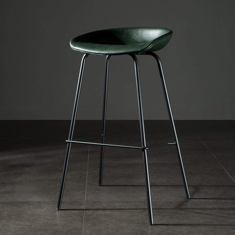Modern Style Counter Stool Faux Leather Backless Barstool with Footrest