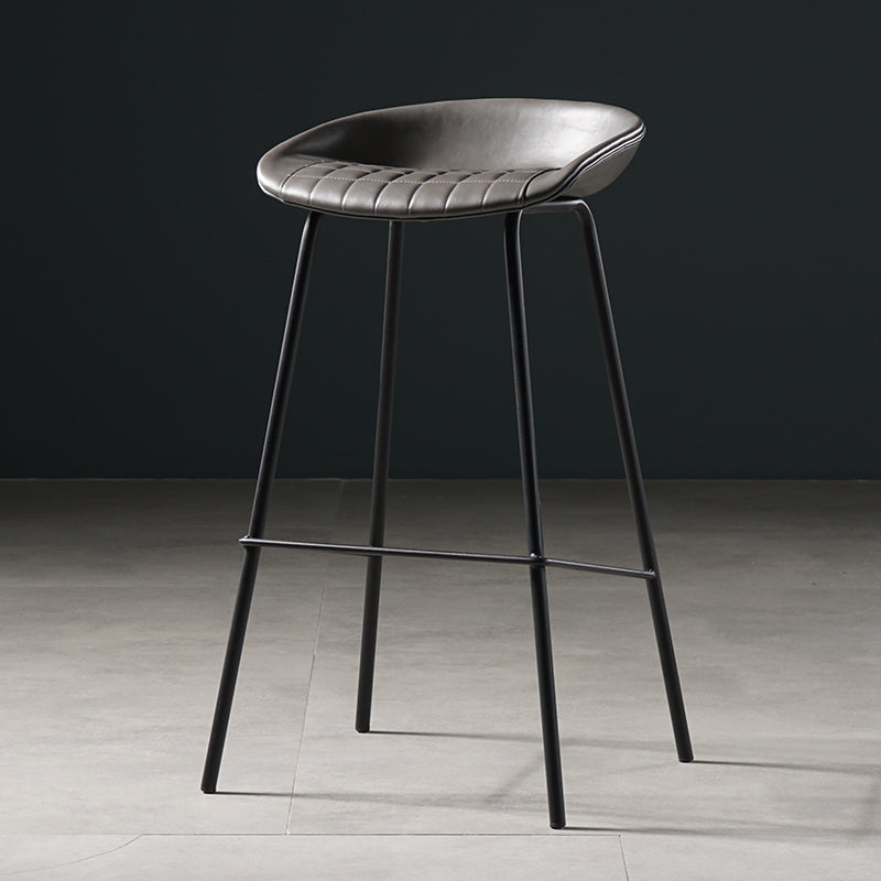 Modern Style Counter Stool Faux Leather Backless Barstool with Footrest