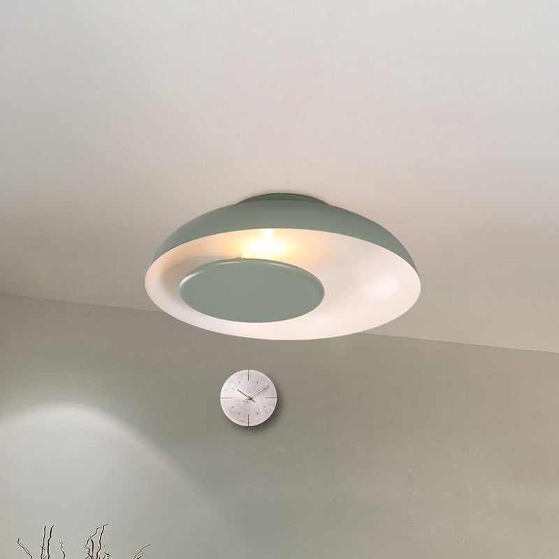 Pink/Green/Blue Wide Bowl Flush Light Macaron Single Iron Flush Mount Ceiling Lighting with Cover