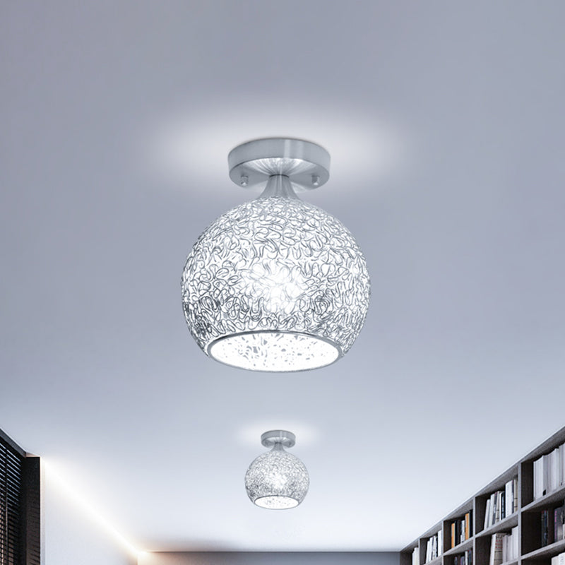 Simple Mini Dome Ceiling Flush Mount Aluminum Single Apartment Flush Mount Light Fixture in Chrome, 6/7 Inches Width