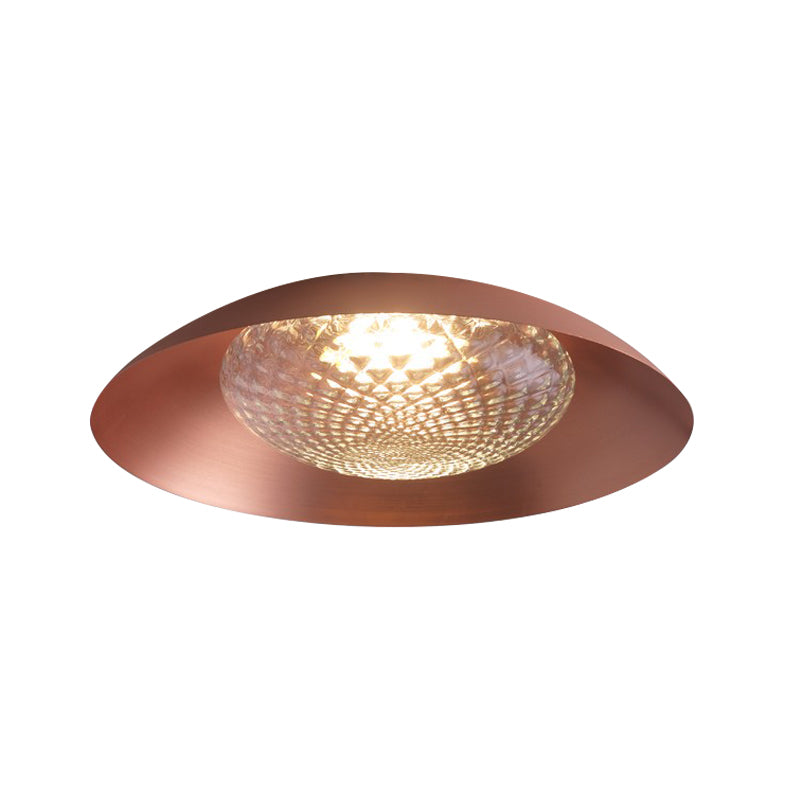 Copper Bowl Ceiling Flush Modernist 1 Bulb Metal Flush Light Fixture with Grid Glass Cover