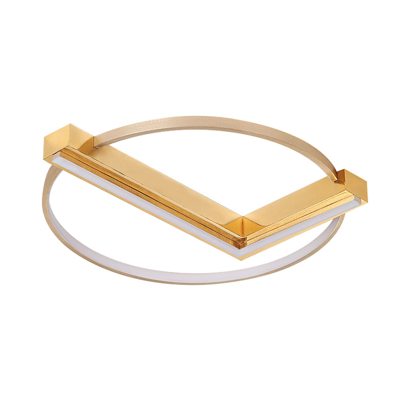 Gold Clock Flush Ceiling Light Minimalist Aluminum LED Flush Mount Lighting Fixture for Living Room, 18"/23.5" Width