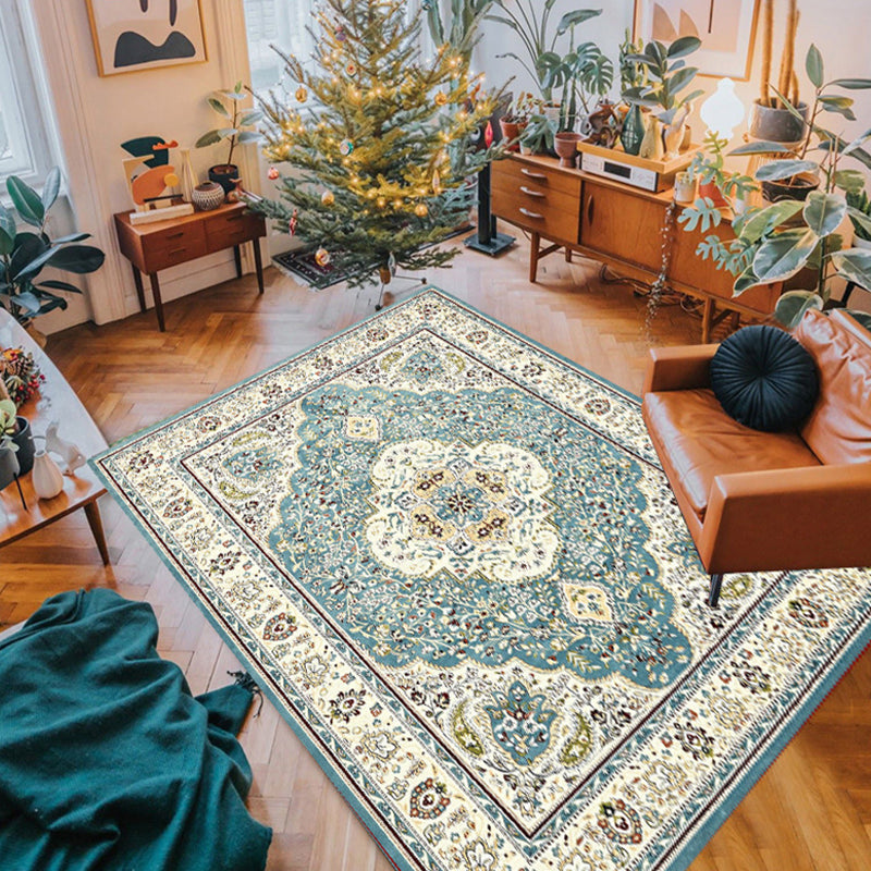 Rustic Rug Medallion Pattern Living Room Non-Slip Backing Polyster Rectangle Area Carpet