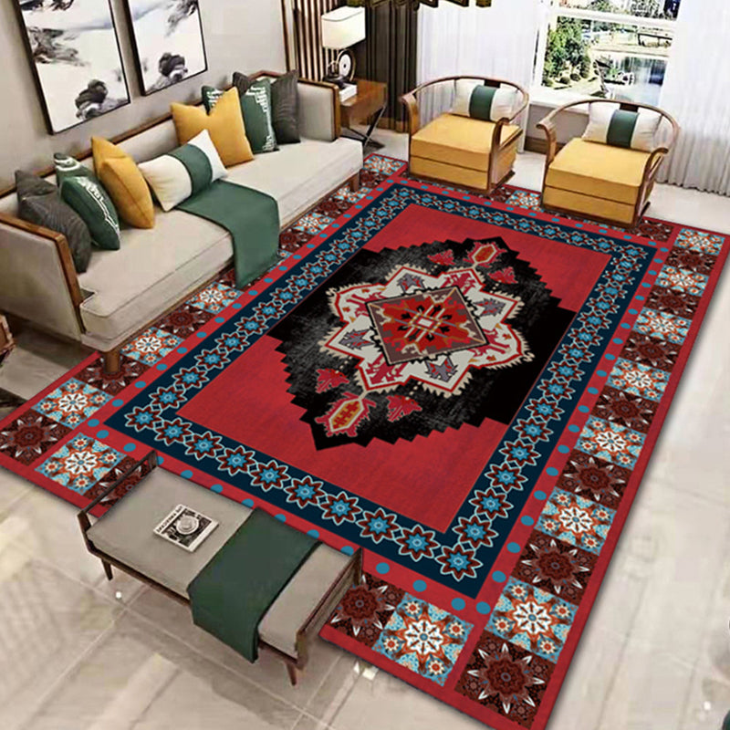Moroccan Area Rug Polyster Rectangle Tribal Carpet Living Room Non-Slip Backing Indoor Rug