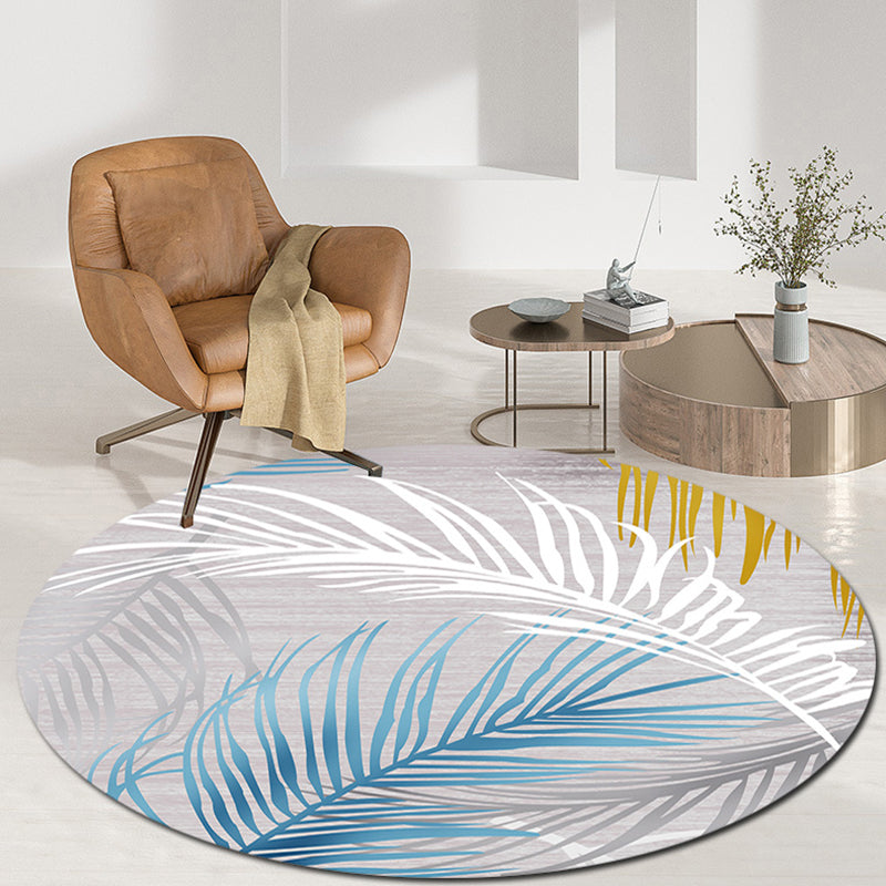 Modern Polyster Area Carpet Non-Slip Backing Round Carpet Botanical Print Living Room Rug