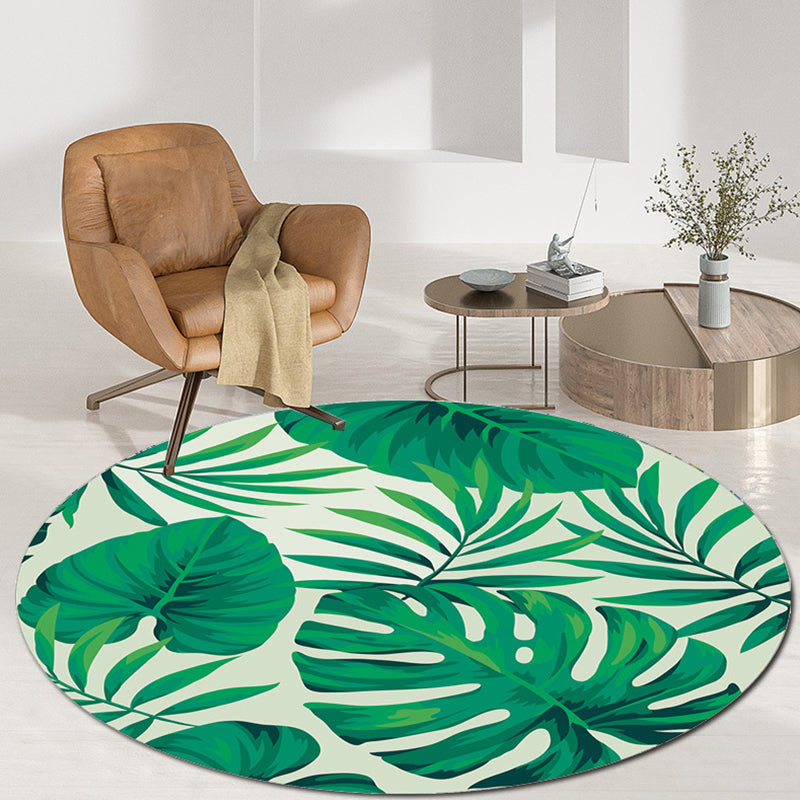 Modern Polyster Area Carpet Non-Slip Backing Round Carpet Botanical Print Living Room Rug