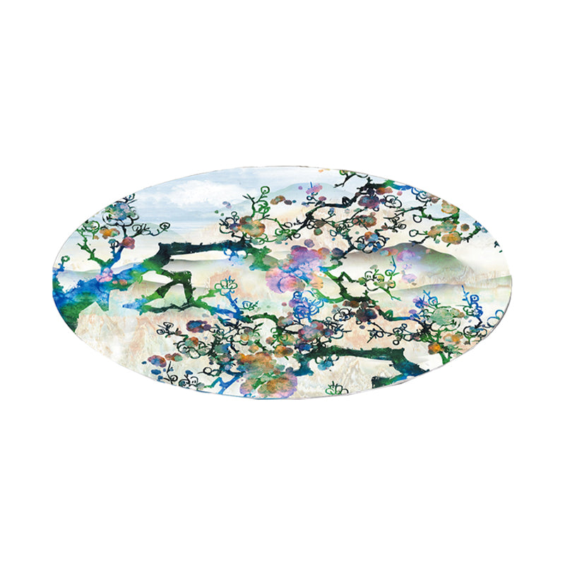Modern Polyster Area Carpet Non-Slip Backing Round Carpet Botanical Print Living Room Rug