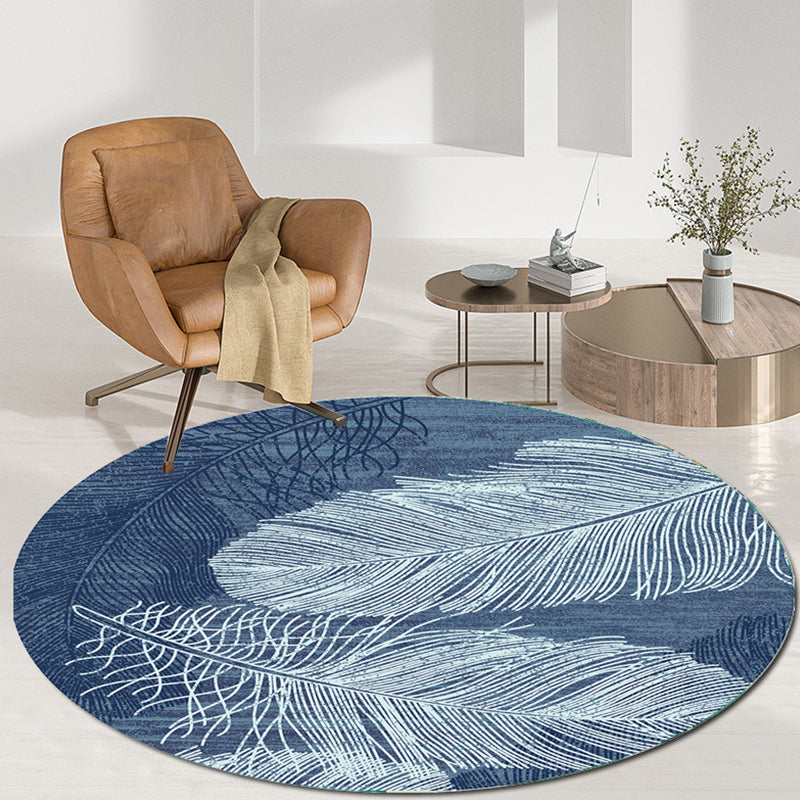 Modern Polyster Area Carpet Non-Slip Backing Round Carpet Botanical Print Living Room Rug