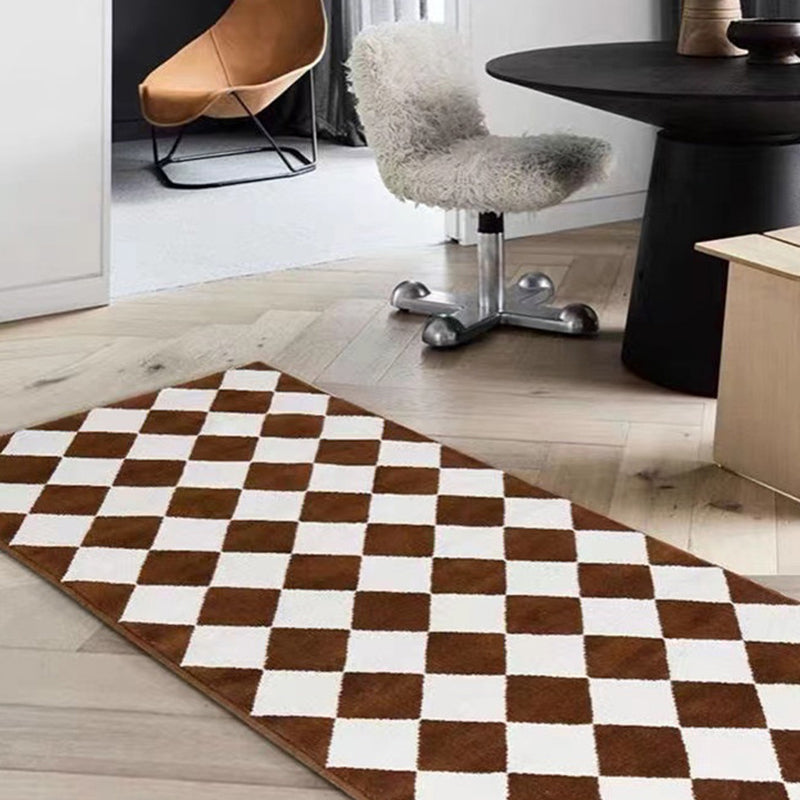 Brown Minimalist Area Rug Plaid Polyster Rug Non-Slip Backing Area Carpet for Bedroom