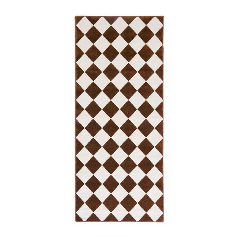 Brown Minimalist Area Rug Plaid Polyster Rug Non-Slip Backing Area Carpet for Bedroom