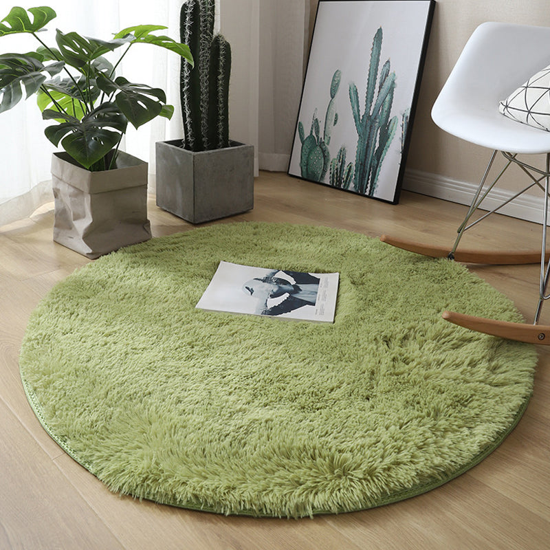 Minimalist Area Rug Solid Color Bedroom Carpet Shag Round Polyster Indoor Rug