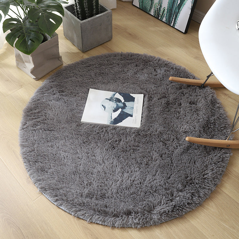 Minimalist Area Rug Solid Color Bedroom Carpet Shag Round Polyster Indoor Rug