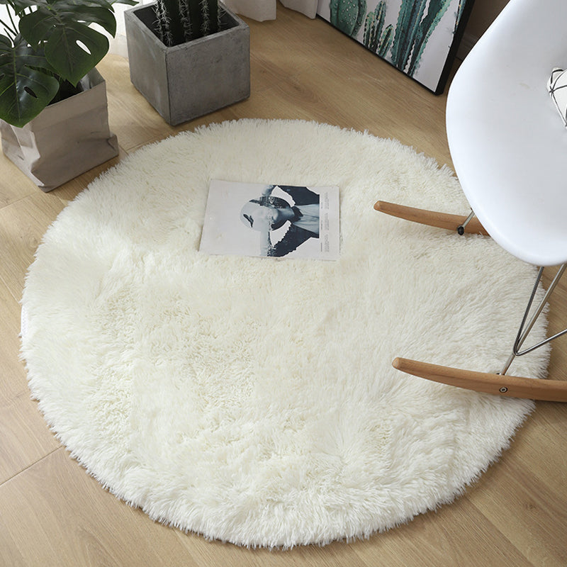 Minimalist Area Rug Solid Color Bedroom Carpet Shag Round Polyster Indoor Rug
