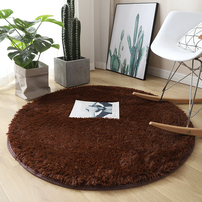 Minimalist Area Rug Solid Color Bedroom Carpet Shag Round Polyster Indoor Rug