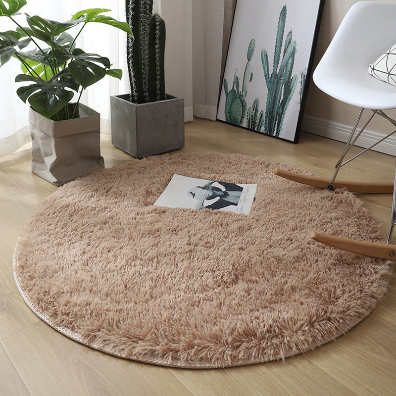 Minimalist Area Rug Solid Color Bedroom Carpet Shag Round Polyster Indoor Rug