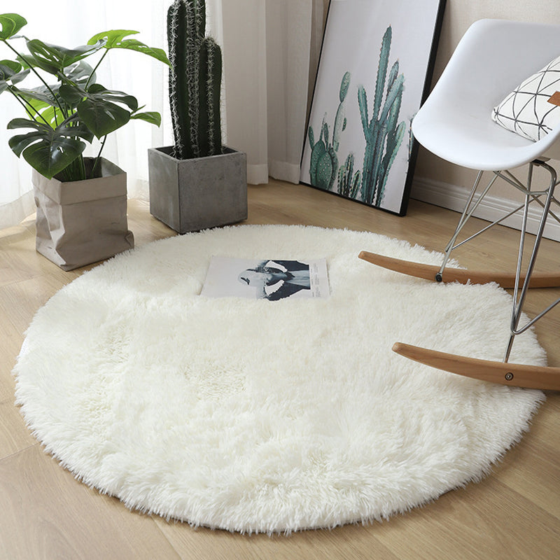 Minimalist Area Rug Solid Color Bedroom Carpet Shag Round Polyster Indoor Rug