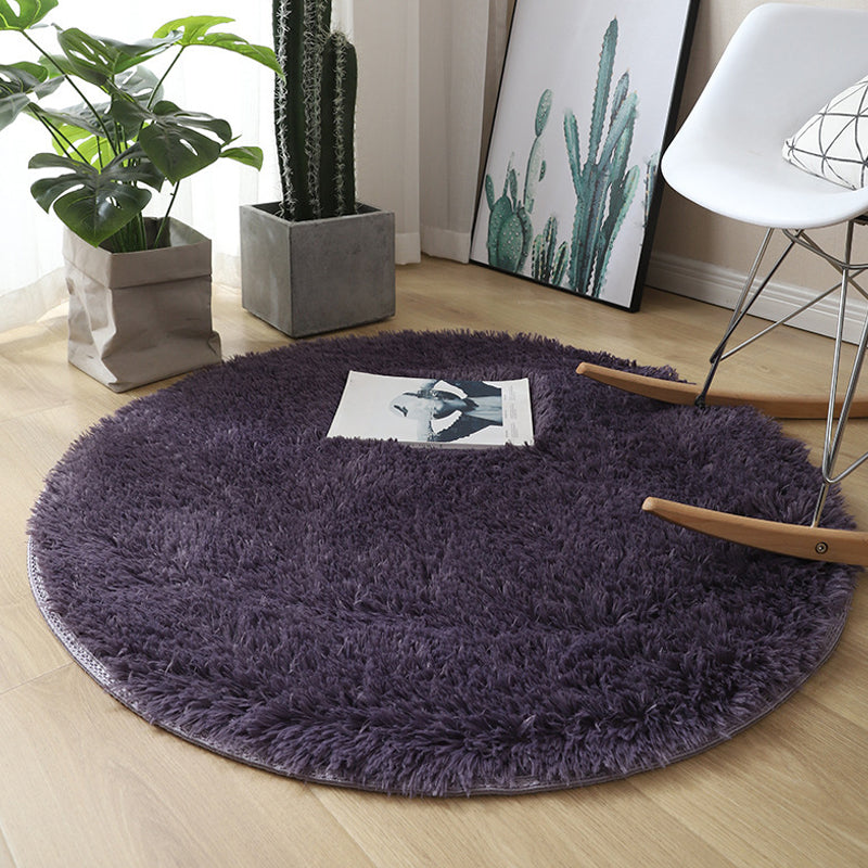 Minimalist Area Rug Solid Color Bedroom Carpet Shag Round Polyster Indoor Rug