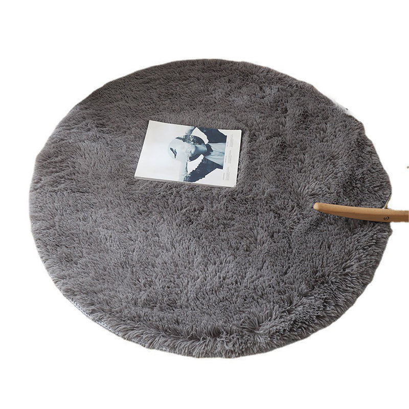 Minimalist Area Rug Solid Color Bedroom Carpet Shag Round Polyster Indoor Rug