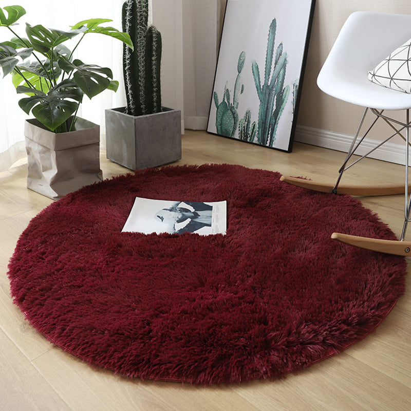 Minimalist Area Rug Solid Color Bedroom Carpet Shag Round Polyster Indoor Rug