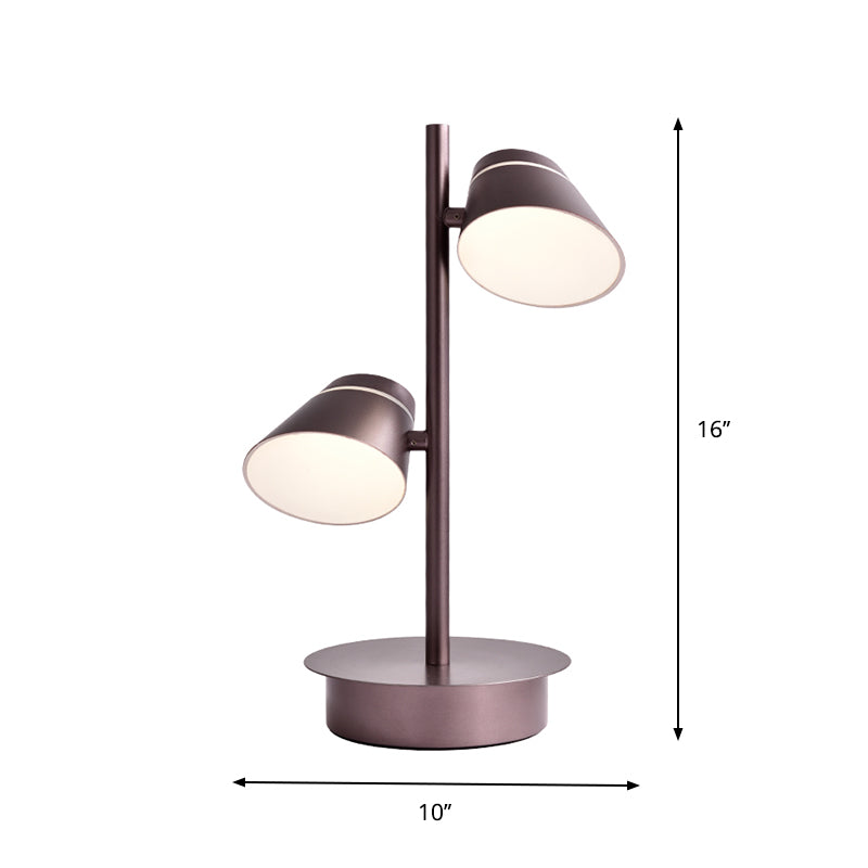 Swivelable Angled Cone Shade Night Lamp Modern Metal Single Bedside Table Lighting in Coffee