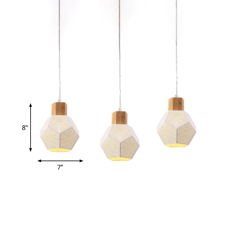 Iron Faceted Mesh Bottle Pendant Lamp Nordic 3-Bulb White and Wood Multi Light Ceiling Light over Table