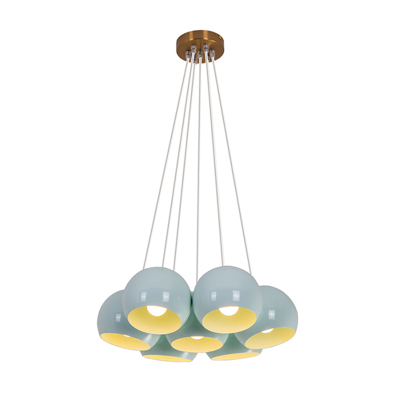 Blue Dome Multi Hanging Light Macaron 7 Heads Iron Ceiling Pendant Lamp for Living Room
